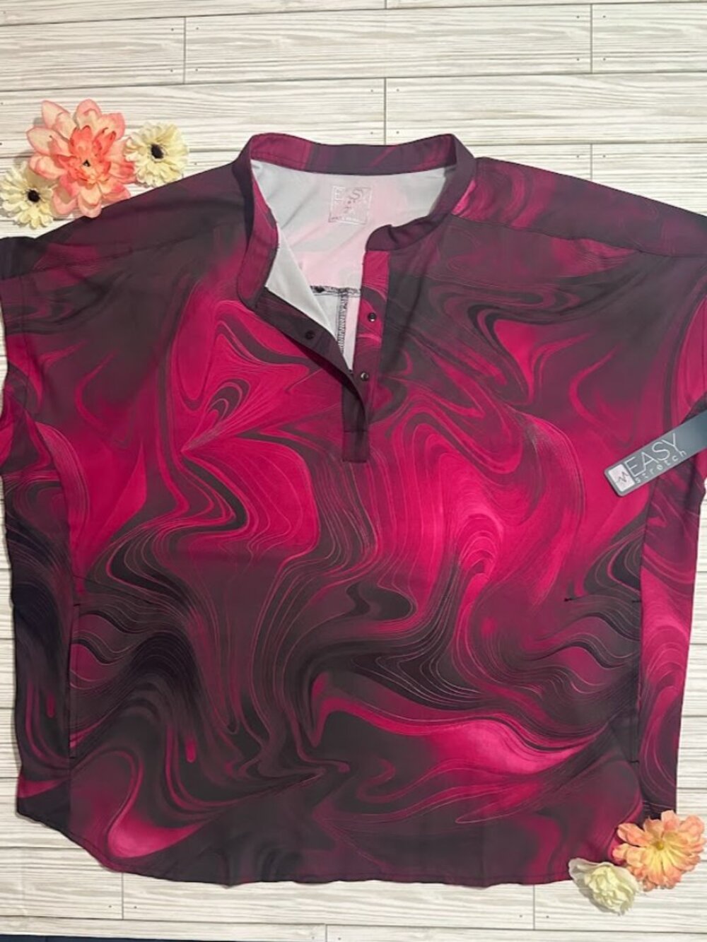 *NWT* Easy Stretch Dreamy Waves 2-Pocket Women's Dolman Sleeve Printed Scrub Top - Picture 2 of 12